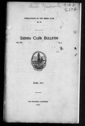 Sierra Club Bulletin 1911 Vol 8 No 2 June cover